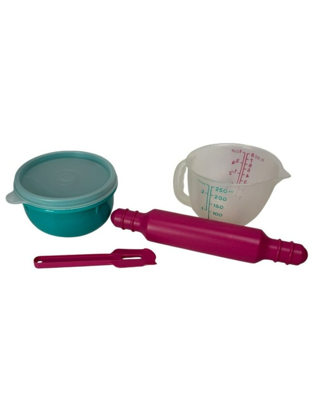 Vintage 1980s Tupperware Toys Mini Mix It Children's Mixing Set Blue/Teal Pink